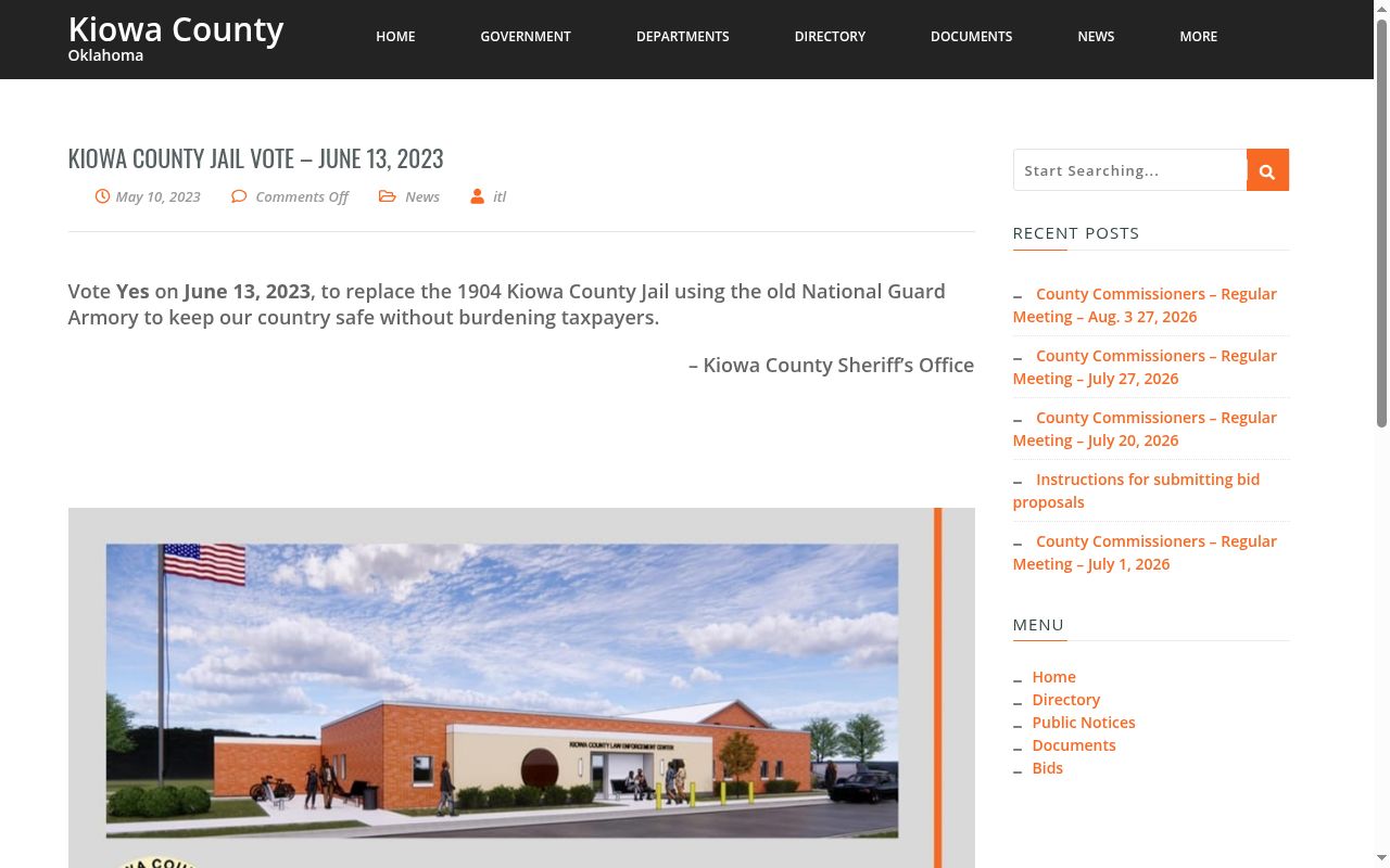 Kiowa County Jail release facility replacement proposal context