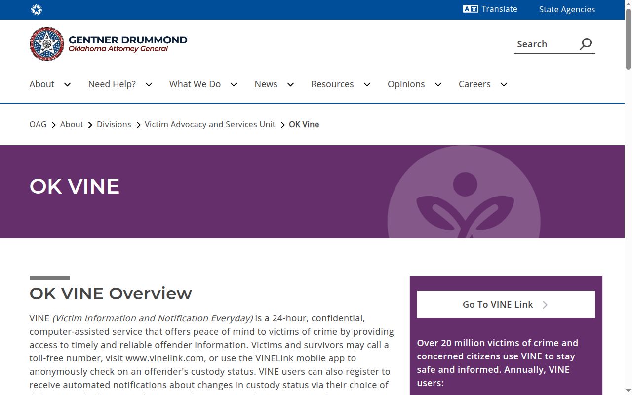 Kiowa County VINELink release check Oklahoma VINE overview