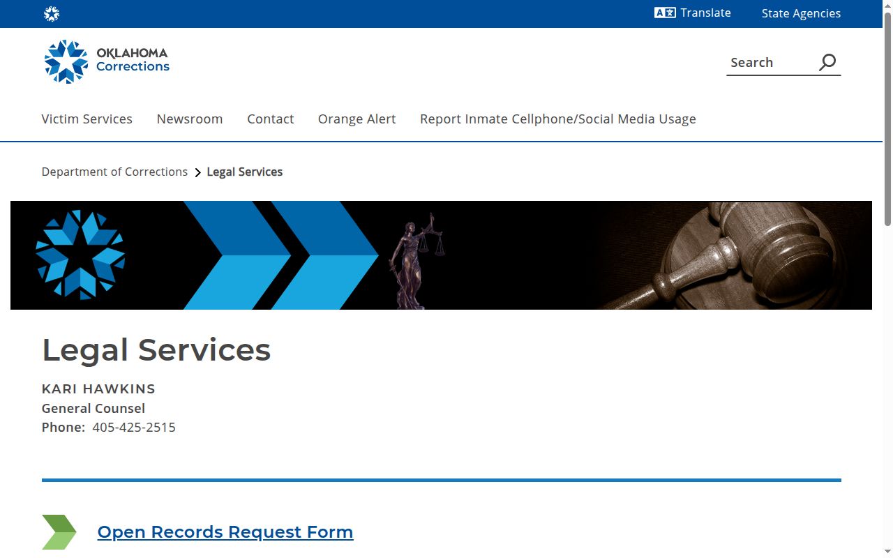 ODOC Legal Services page showing closed-record and discharge contact routes