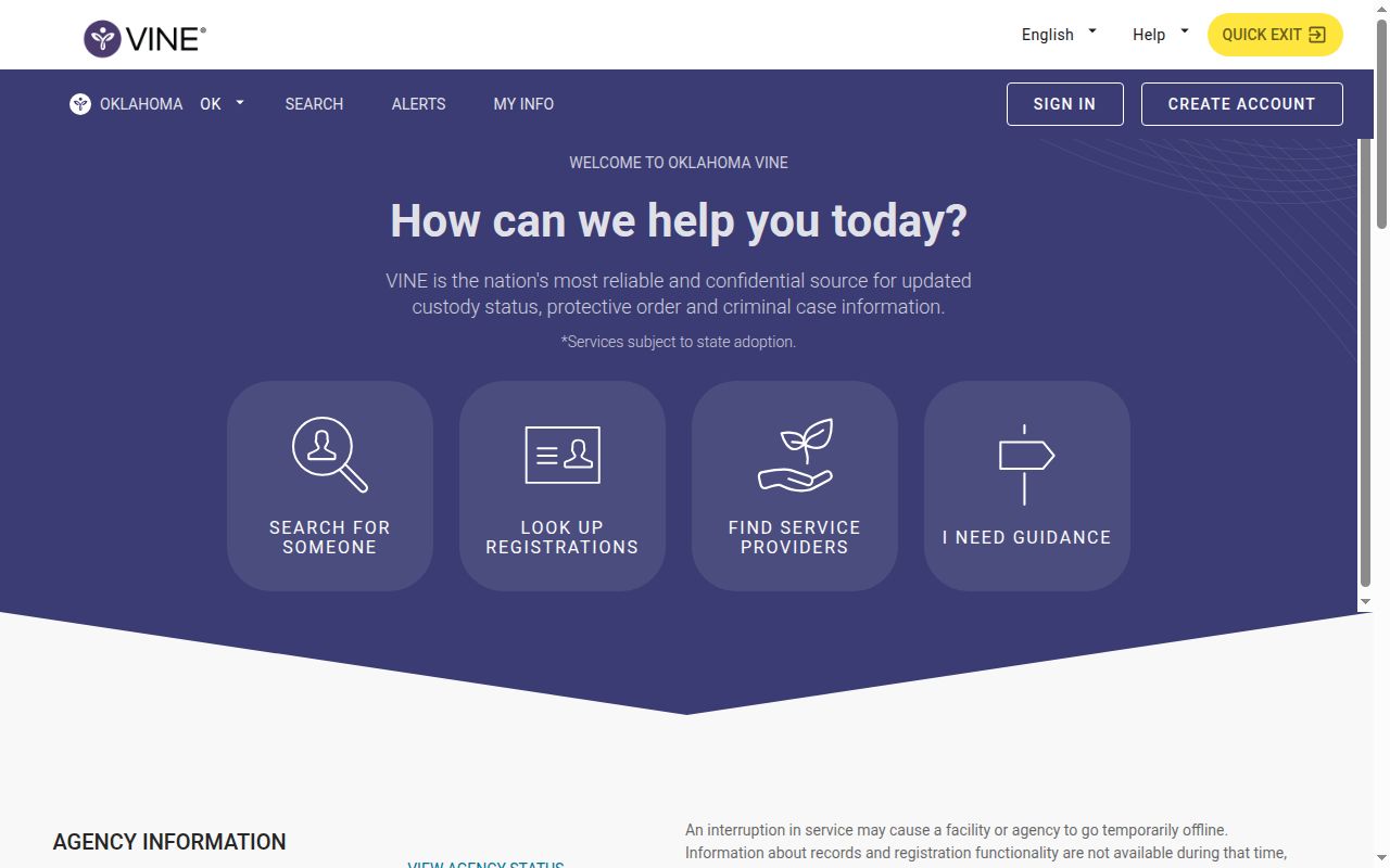Kiowa County VINELink specific-person release result screen
